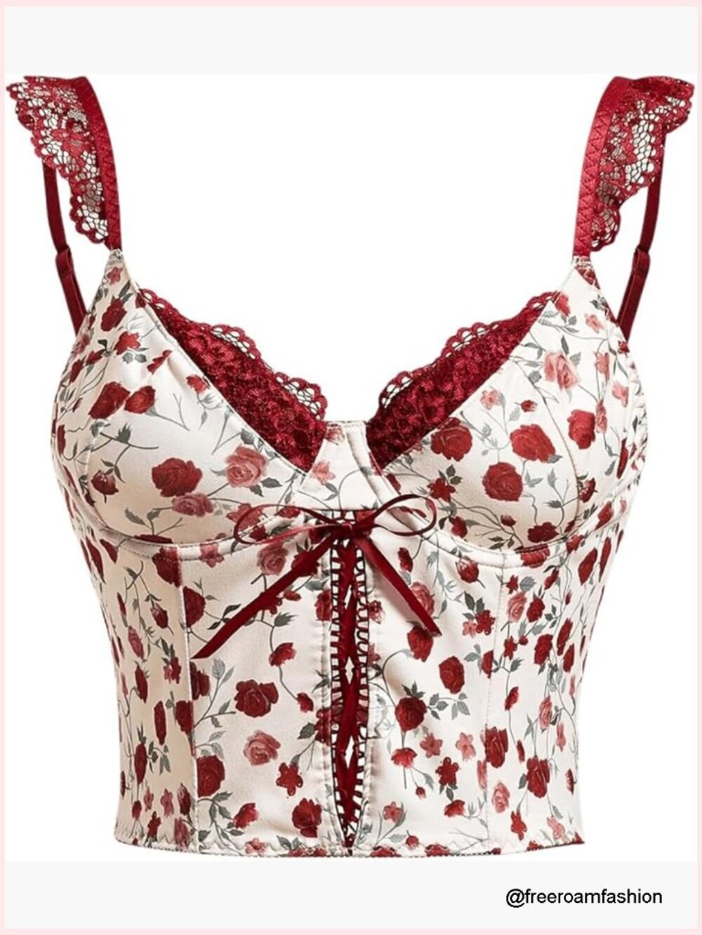Boho Floral Lace Corset Crop Top Lace Up Sweetheart Neck Sleeveless Date Night